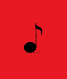 a black music note on a red background with a smaller note next to it