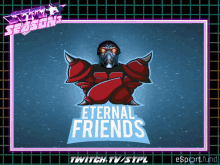 a logo for eternal friends is displayed on a grid background