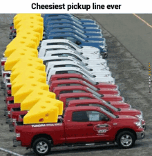 a row of tundra pickup trucks are lined up in a row