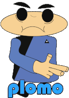 a cartoon character with the word plomo in blue