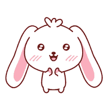 a cartoon drawing of a white rabbit with pink ears