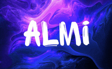 a purple and blue background with the word almi in white