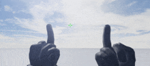 a green cross is visible in the sky above two fingers