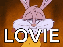 a cartoon rabbit with the word lovie on the bottom right