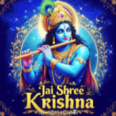 a picture of krishna playing a flute with the words jai shree krishna
