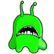 a cartoon drawing of a green monster with a big mouth and sharp teeth .