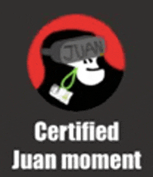 a certified juan moment logo with a skull and headphones .