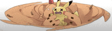 a cartoon drawing of a pikachu laying on a piece of bread .