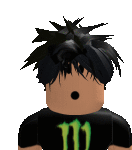 a person wearing a black shirt with a monster logo on it