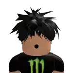 a person wearing a black shirt with a monster logo on it