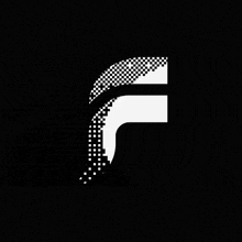 a black and white logo with the letter f on a black background