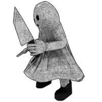 a black and white drawing of a ghost holding a knife