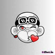 a cartoon of a monkey with glasses and a red heart in its mouth