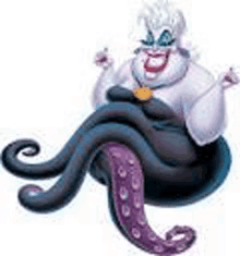 a cartoon character from the little mermaid is sitting on a purple octopus .