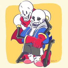 a drawing of papyrus carrying sans on his back with the hashtag @akp_wt