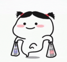 a cartoon girl with pigtails is holding a bag and smiling .