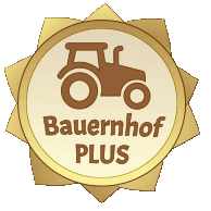 a badge with a tractor and the words bauernhof plus