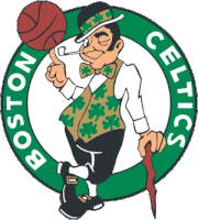 the boston celtics logo has a leprechaun holding a cane and a basketball