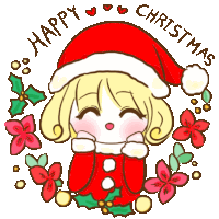 a drawing of a girl in a santa hat with the words happy christmas