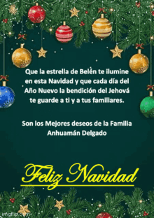 a christmas card that says feliz navidad in yellow letters