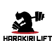 a logo for harakiri lift with a silhouette of a man lifting a barbell