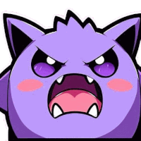 a purple cartoon ghost with a very angry face and sharp teeth .