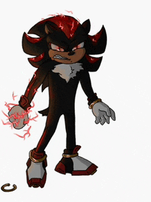 a drawing of a shadow the hedgehog with red lightning coming out of his fist