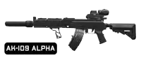 an ak-109 alpha rifle with a suppressor and scope