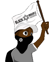 a cartoon of a person holding a flag that says black disciple