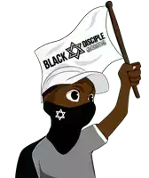 a cartoon of a person holding a flag that says black disciple