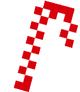 a red and white checkered candy cane is on a white background .