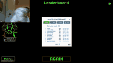 a screenshot of a leaderboard with a green menu button