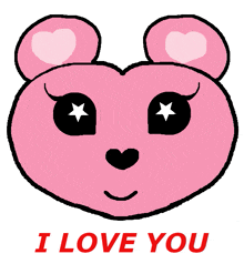 a drawing of a pink teddy bear with the words " i love you " underneath it