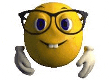 a smiley face wearing glasses and gloves is hugging someone .