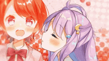 a girl with purple hair kissing another girl with red hair