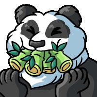 a cartoon panda bear is eating a bunch of bamboo