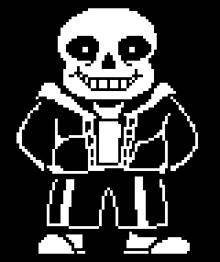 a black and white pixel art of sans from undertale .