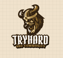 a logo for tryhard shows a viking wearing a crown and horns