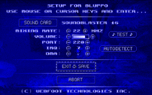 a blue screen with setup for bluppo written in white