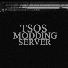 a black and white image with the words tsos modding server on it