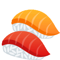 two pieces of sushi stacked on top of each other on a white background