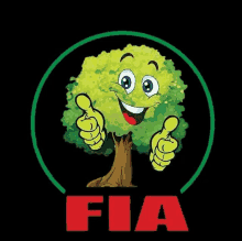 a cartoon tree giving a thumbs up with the word fia underneath it