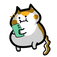 a cartoon cat is holding a cell phone and the words scroll are above it
