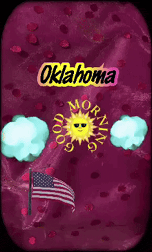 a purple background with the words oklahoma and a sun
