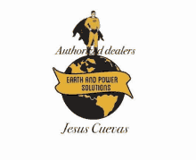 the logo for earth and power solutions shows a superhero standing on top of the earth .