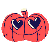 a cartoon drawing of a pumpkin with heart shaped eyes