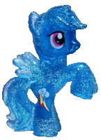 a blue pony with a pink eye and rainbow dash on its back