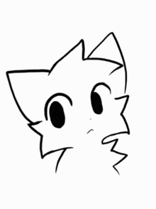 a black and white drawing of a cat 's face with a confused look on its face .