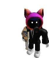 a roblox character with a purple cat hood and a wwe belt