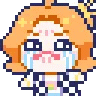 a pixel art drawing of a girl with orange hair crying .